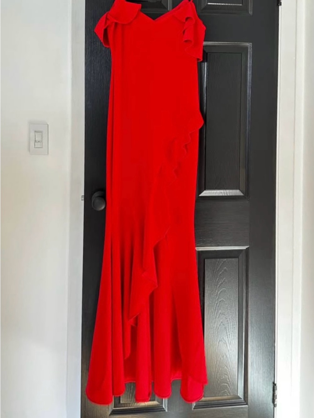 Red Ruffle-Trim Evening Dress